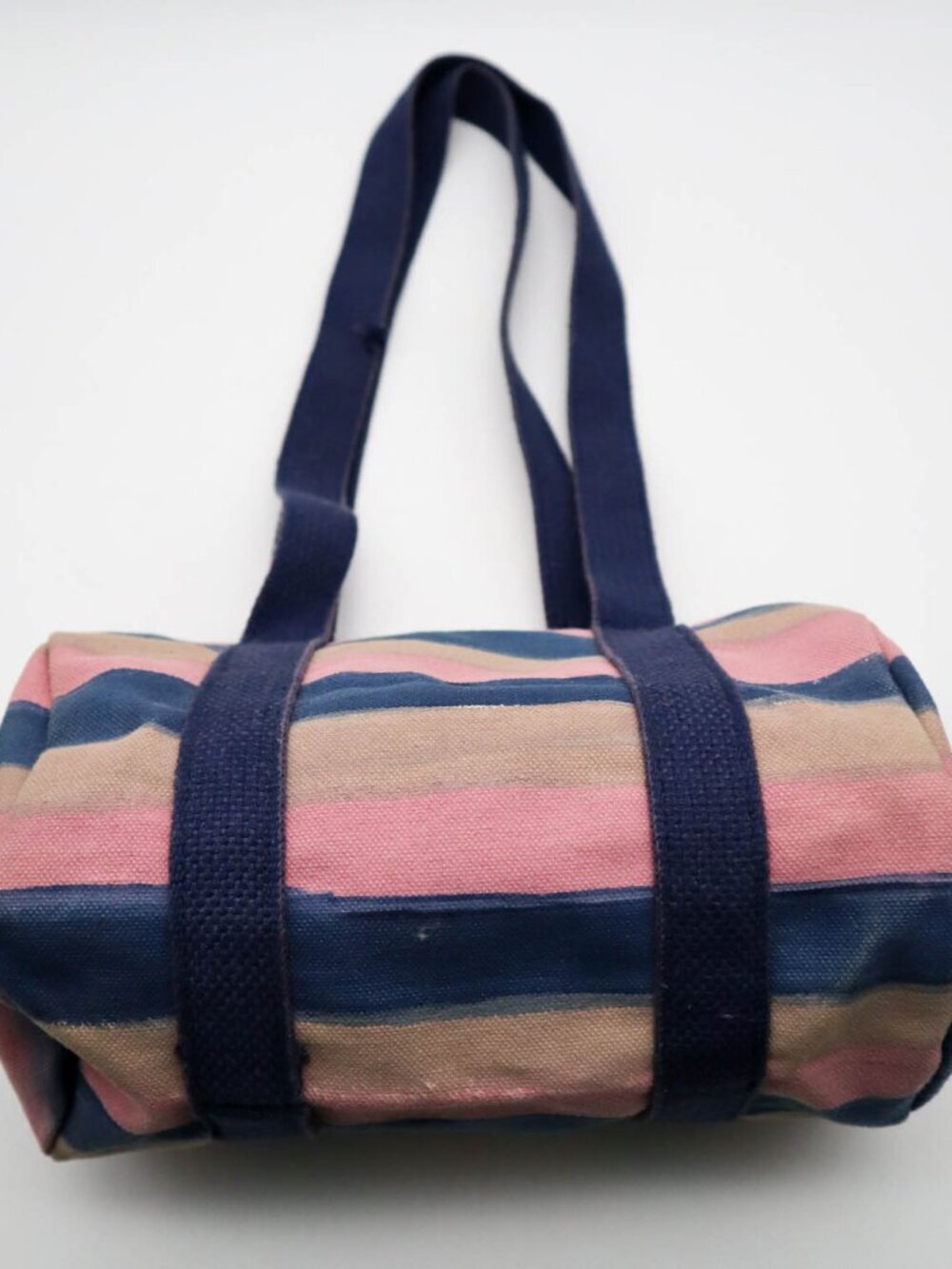 Vintage Aspen Canvas Mini Duffel Shoulder Bag Tote Pink & Blue Stripes '90s Y2K